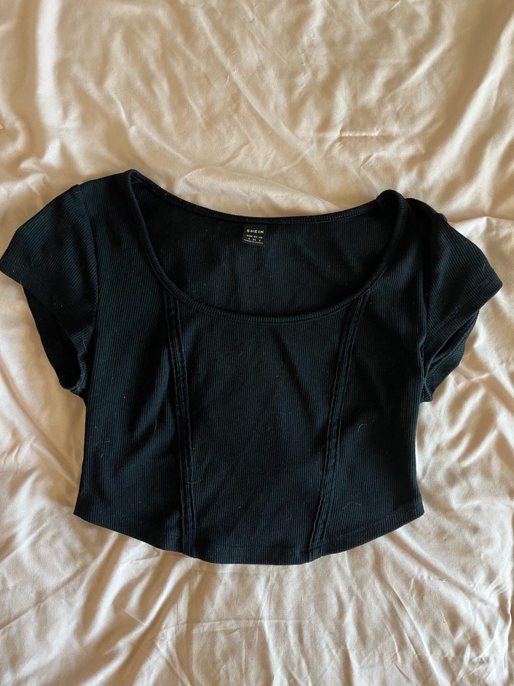 SHEIN Black Ribbed Short Sleeve Tee